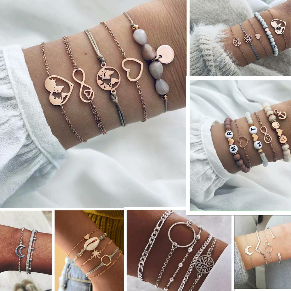 European And American Style Minimalist Braided Beaded Moon Shell Bracelet Set For Women - Image 4