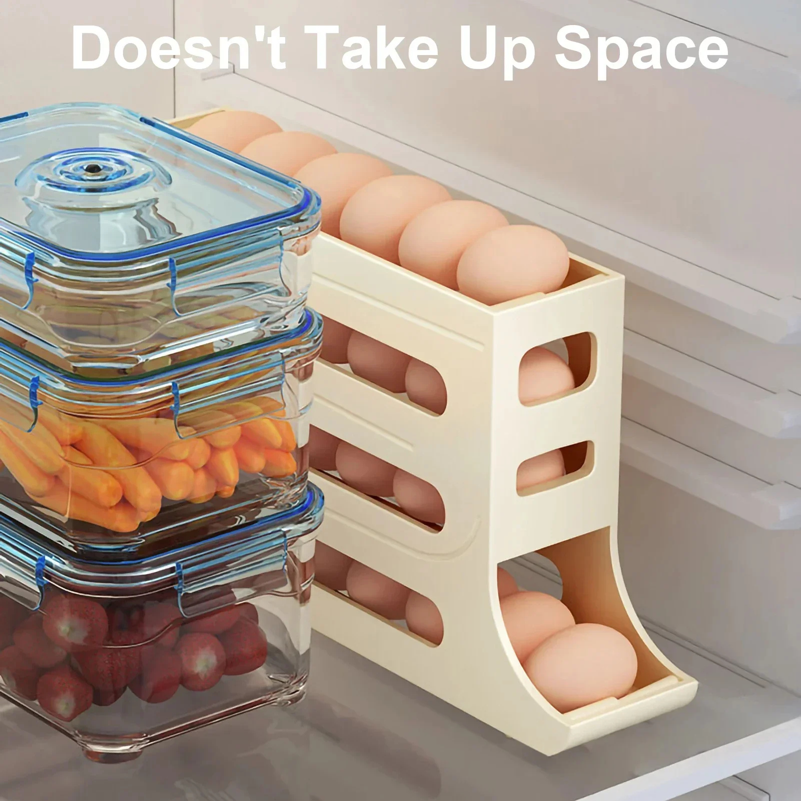 Refrigerator 4-Layer Automatic Egg Roller Sliding Egg Tray Refrigerator Side Door Large Capacity Holder Egg Storage Box Kitchen Gadgets - Image 9