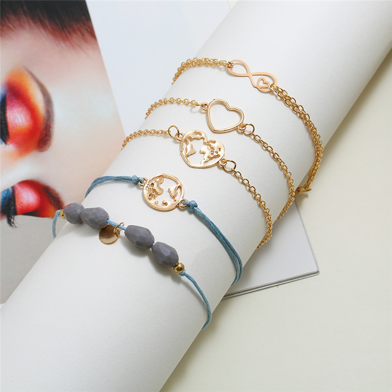 European And American Style Minimalist Braided Beaded Moon Shell Bracelet Set For Women - Image 2