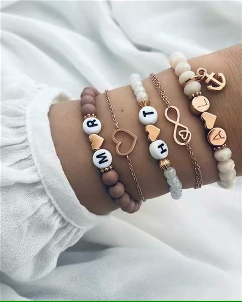 European And American Style Minimalist Braided Beaded Moon Shell Bracelet Set For Women - Image 6