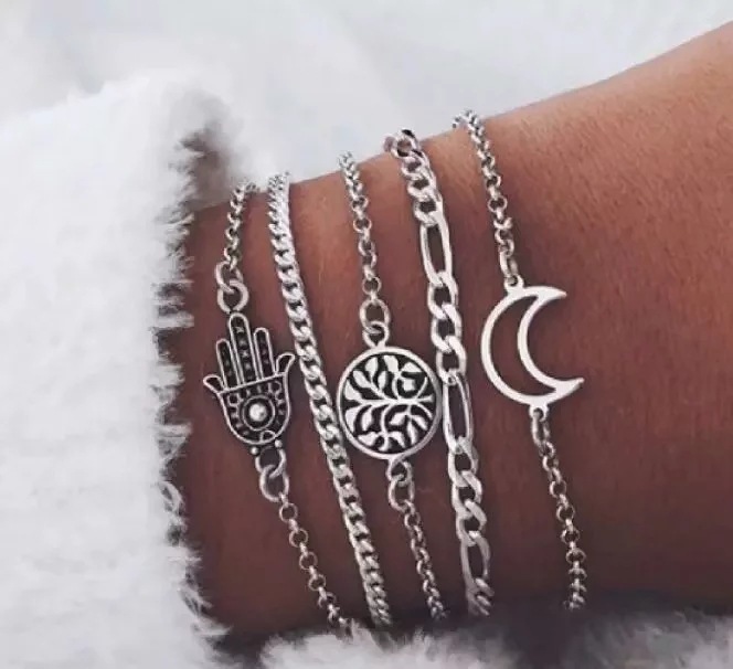 European And American Style Minimalist Braided Beaded Moon Shell Bracelet Set For Women - Image 3