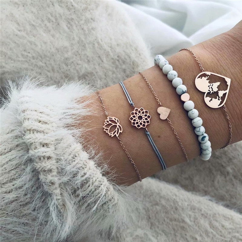 European And American Style Minimalist Braided Beaded Moon Shell Bracelet Set For Women - Image 5
