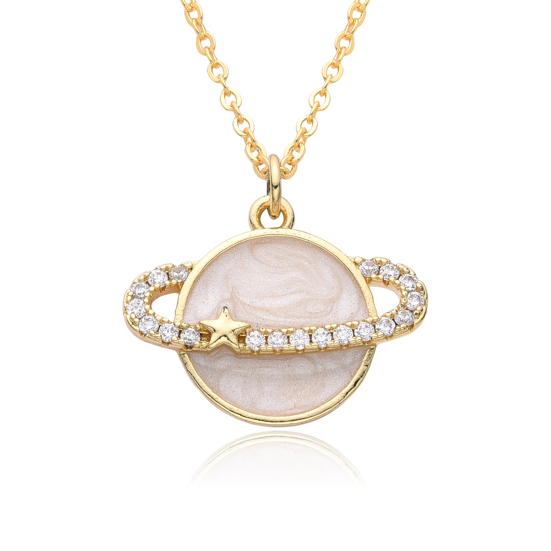 Copper Micro Inlay Color Zircon Personality Planet Pendant Plated 18K Gold Necklace - Image 4