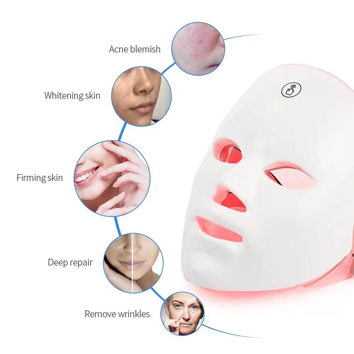 7 Color LED Light Photon Face Mask Neck Rejuvenation Skin Facial Wrinkle Therapy - Image 9
